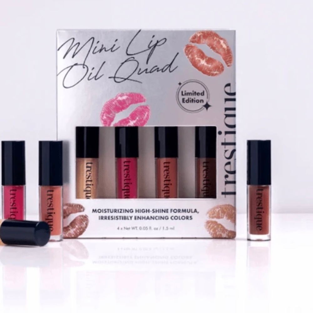 New treStiQue Mini Lip Oil Box Set Four Flavors High Shine Limited Edition Pack
